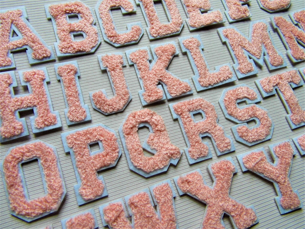 3D Pink / Peach Varsity Chenille Patch Letter Patches Iron Sew on Alphabet 5cm