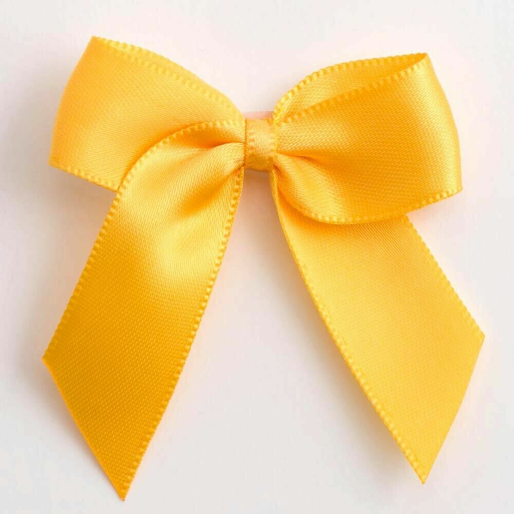 Self Adhesive 5cm Bow Satin Bows Sticky Pre-Tied 16mm Ribbon Craft Wedding - Yellow Gold