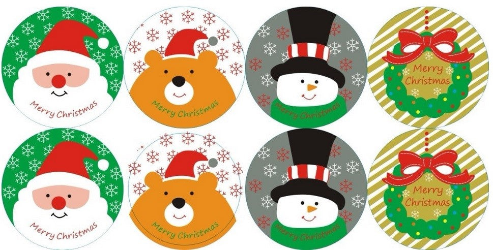 Paper Labels 'Merry Christmas' Gift Seal Christmas Present Stickers Santa & Bear