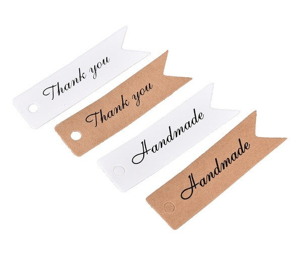 Long Craft Paper Tags 'HANDMADE' & 'THANK YOU' Hand Made Gift Tag 7x2cm