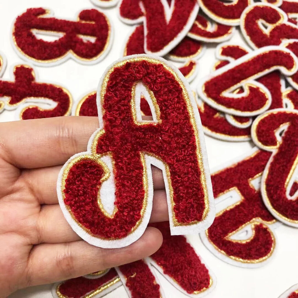 Red & Gold Chenille Patch Letter Patches Iron on Sew on Alphabet Embroidery