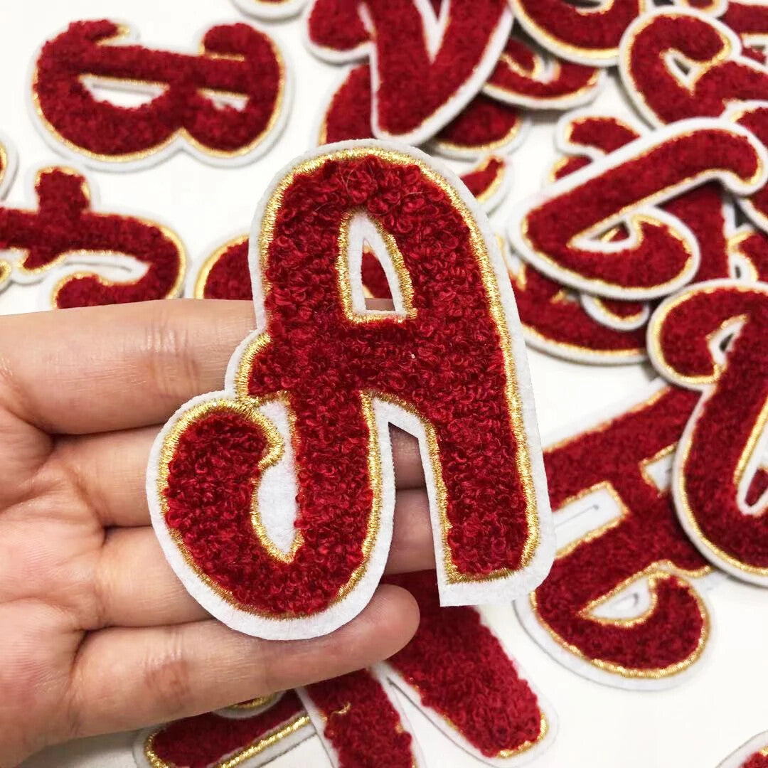 Red & Gold Chenille Patch Letter Patches Iron on Sew on Alphabet Embroidery