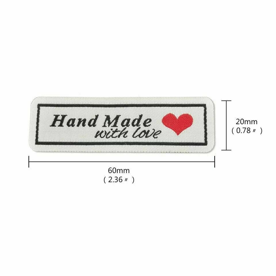 Hand Made With Love Label Patch Labels Craft - Iron On Label - Handmade - 6x2cm