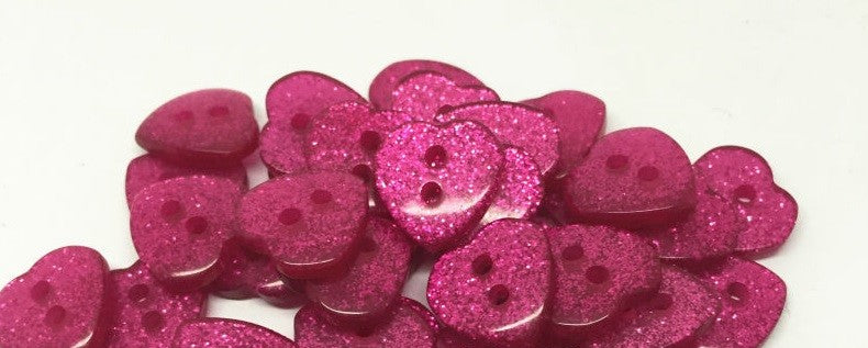 Glitter Heart Buttons Handmade Craft & Sewing Mixed & Non-Mixed 2 Hole 12x13mm - Pink