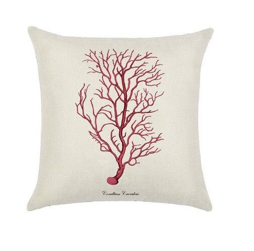 CUSHION COVER DECORATIVE NAUTICAL BEACH CHIC SEAHORSE CORAL DESIGNS 45 x 45 CM - Pink Coral