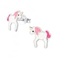 925 Sterling Glitter Unicorn Horse Pony 9x9mm Stud Earrings & Gift Box #11