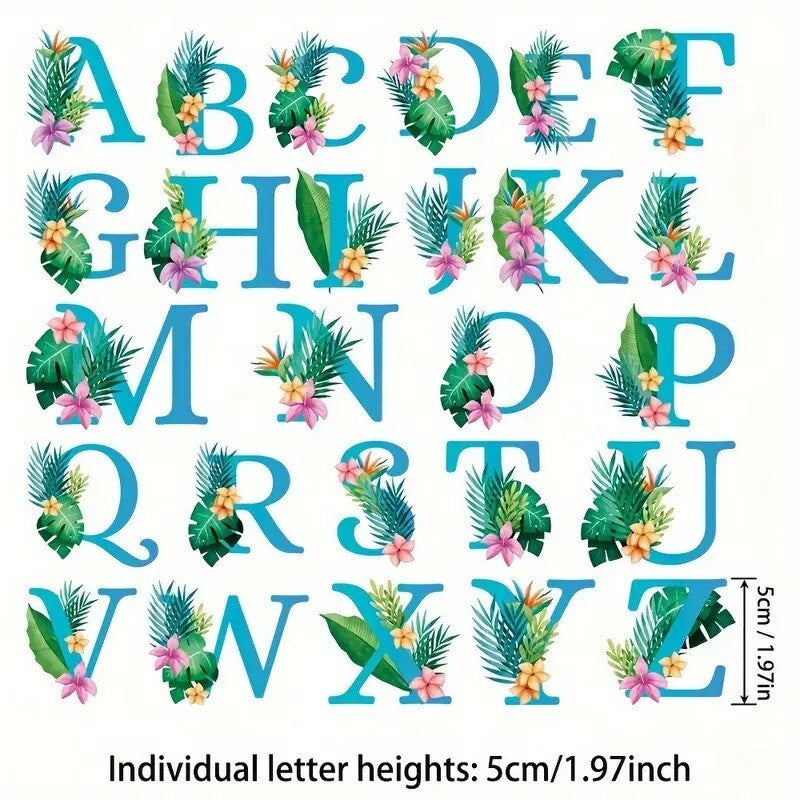 All 26 Letters Alphabet Hotfix Transfer Hot Transfer Patch Blue Flower Design
