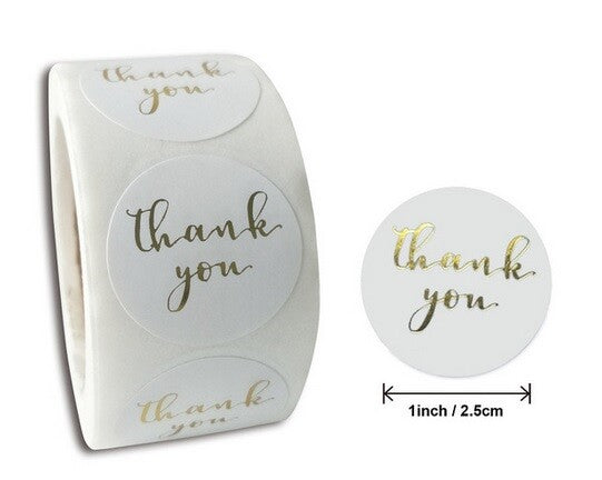 Round Labels 'Thank You' Handmade Gift Craft Seal 5 Designs Stickers 2.5cm - White Thank You