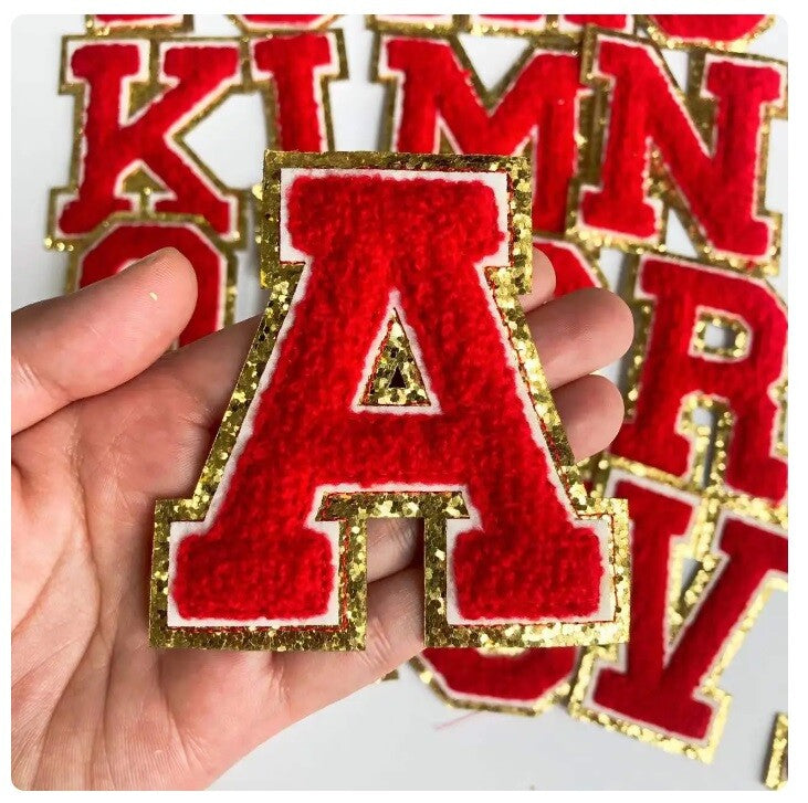 3D Coloured & Gold Chenille Patch Letter Patches Iron on Alphabet 8cm / 80mm