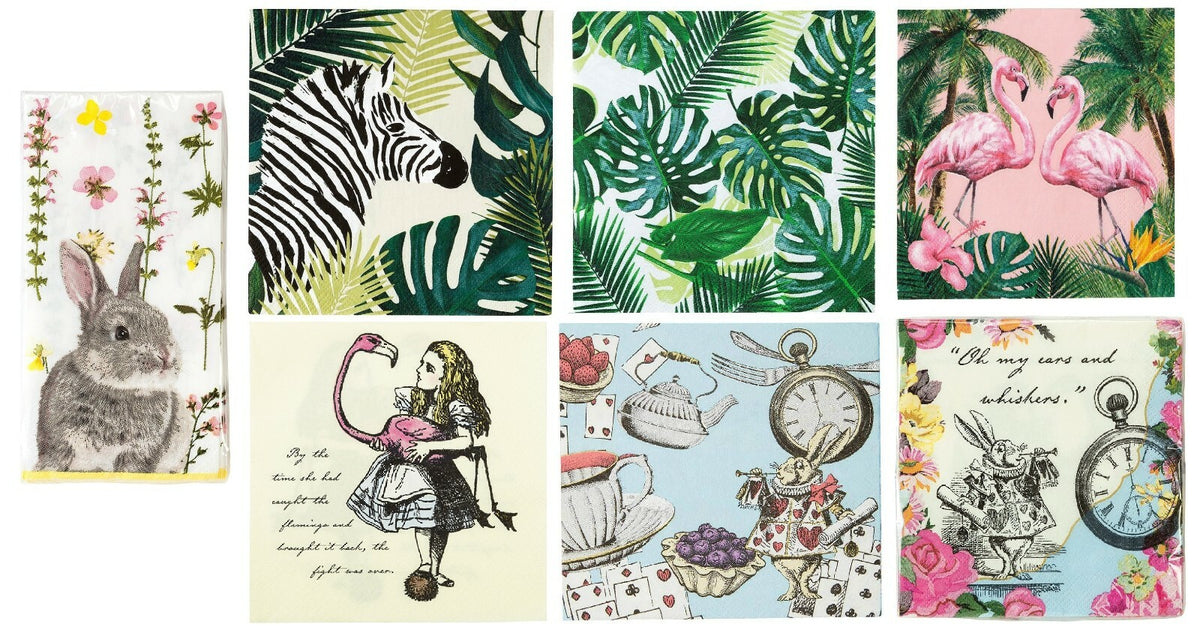 Paper Napkins Party Table Decorations Set Tropical Bunny Alice in Wonderland