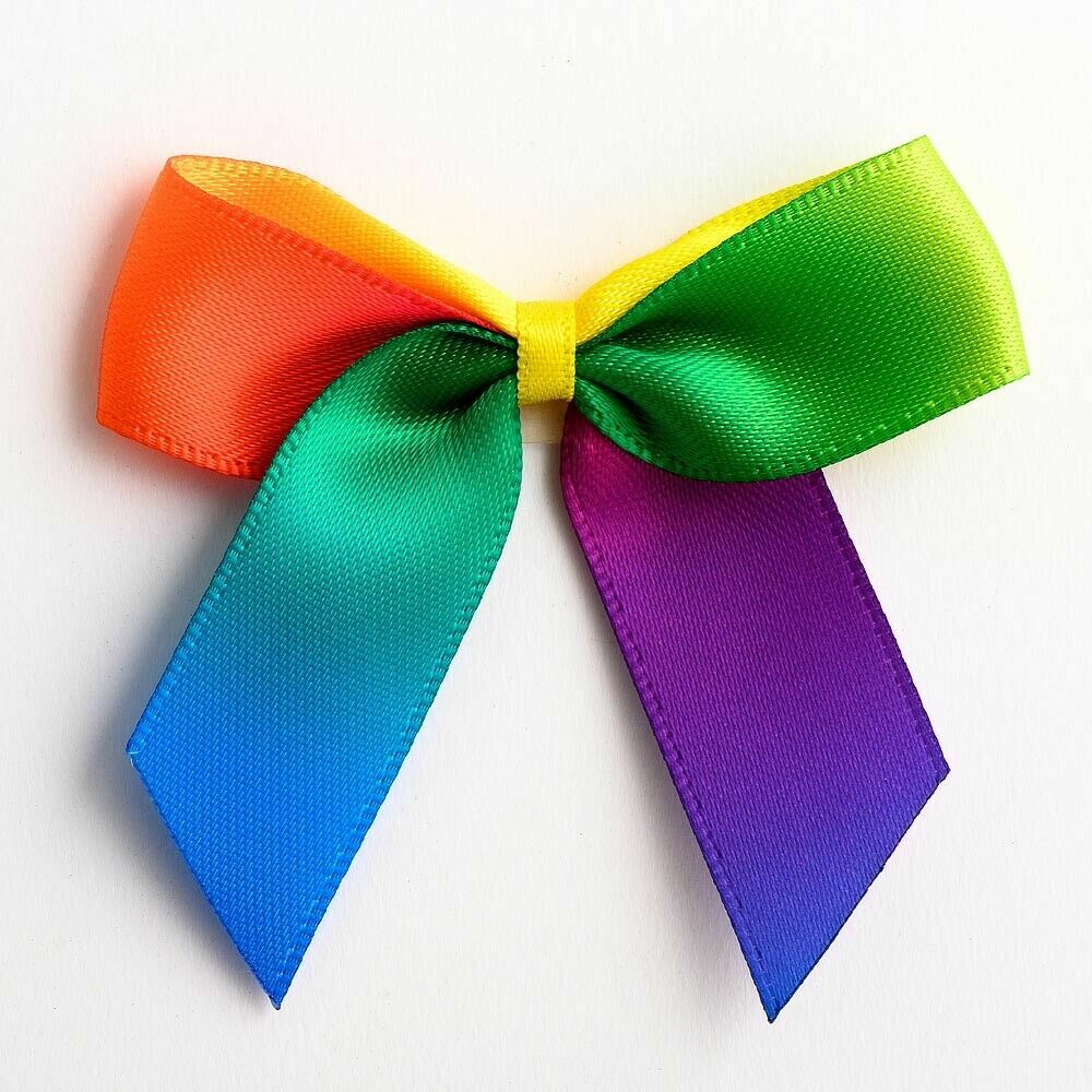 Self Adhesive 5cm Bow Satin Bows Sticky Pre-Tied 16mm Ribbon Craft Wedding - Rainbow