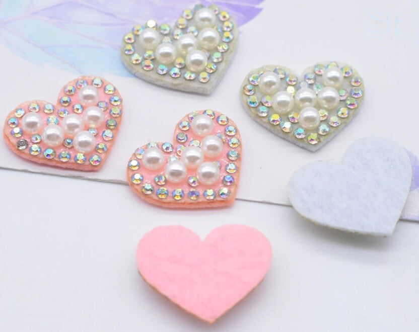 Pearl Rhinestone Heart Patch Applique Hearts Patches Sew on Customise 22x18mm