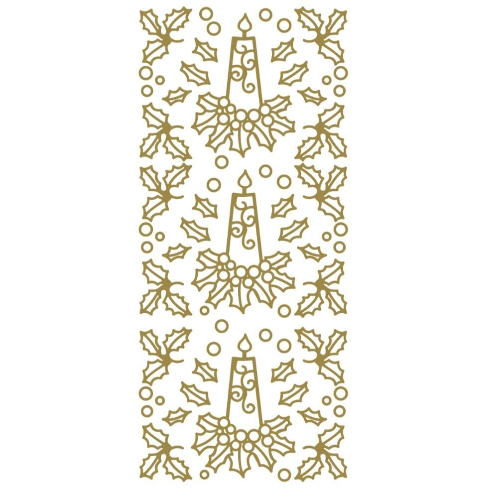 Christmas Peel Off Sticker Snowflake Star Santa Reindeer Snowman Craft Stickers - Candle Holly Gold (202100)