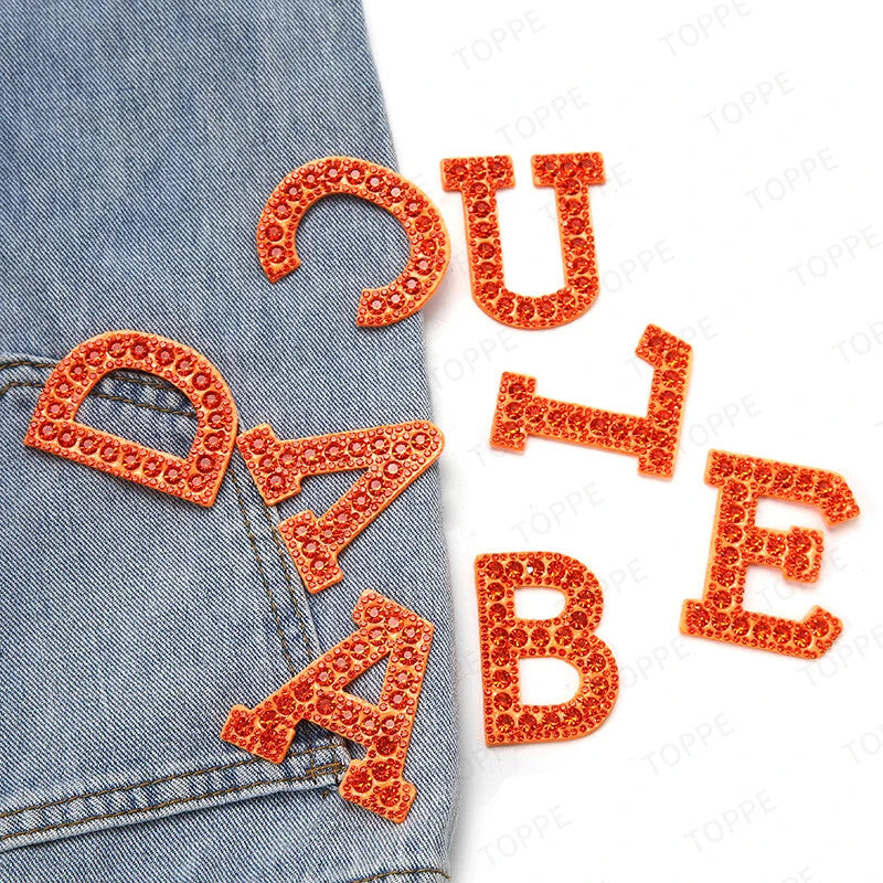 5.5cm 3D Rhinestone Orange Patches Letter Alphabet Patch Iron on Letters Words