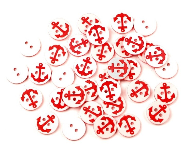 Nautical Beach Anchor Sea Buttons Craft Customise Clothing Sewing Button - 12mm Red Anchor