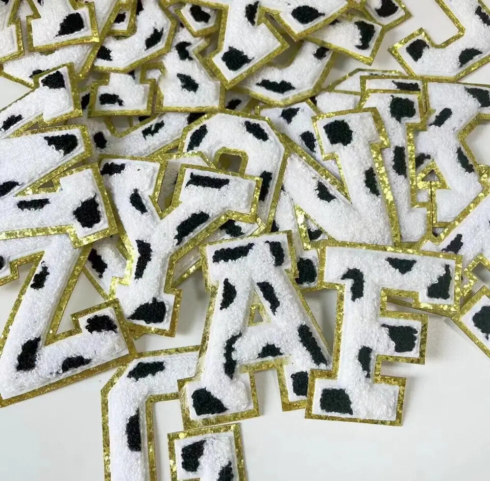 8cm Large 3D Animal Cow Chenille Patch Letter Patches Iron Sew on Alphabet