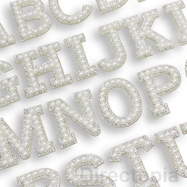4.5cm White Pearl & Silver Rhinestone Letter Patches Sew/Glue on Alphabet Patch