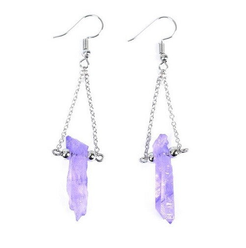 Quartz Crystal Druzy Drop Earrings Chakra Energy Spiritual Boho & Gift Bag - 2