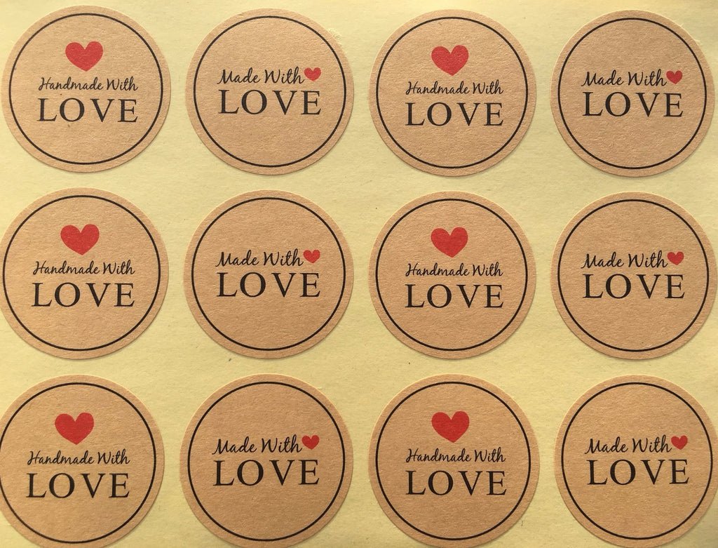 Round Paper Labels 'Hand made with love' Gift Food Kraft Craft Stickers