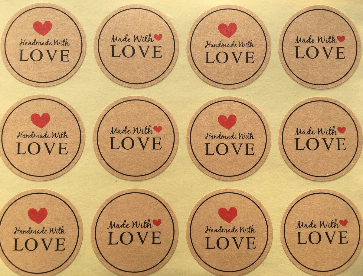Round Paper Labels 'Hand made with love' Gift Food Kraft Craft Stickers