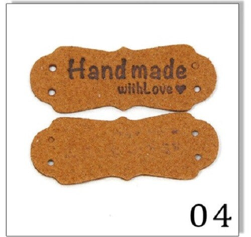 Faux Suede Leather Labels Hand Made with Love Clothing Tag Label Tags 41x16mm - Design 4