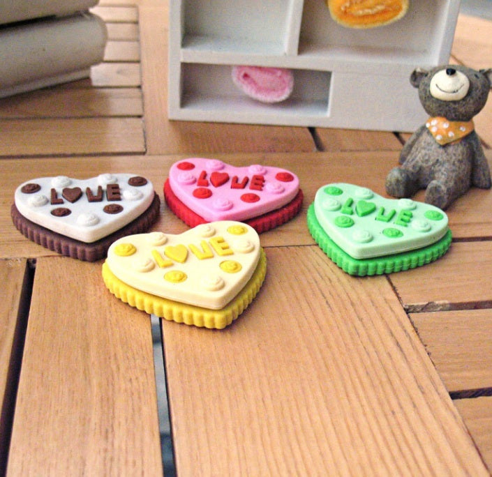 Cute Love Heart Cookie Japanese Eraser Rubber Stationery School Kawaii Collectable