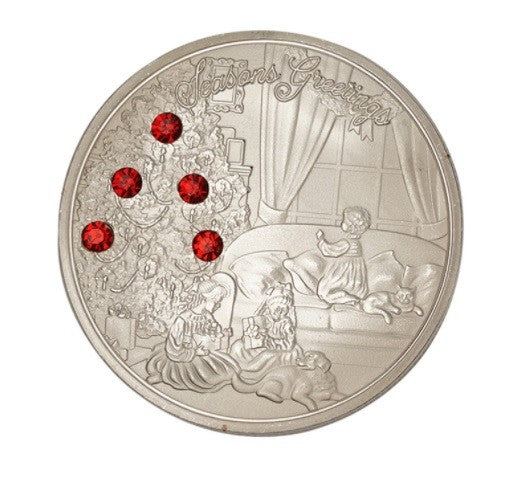 Christmas Seasons Greetings Wishing Coin Gift Stocking Filler Gold or Silver - Silver Coin with Gift Bag
