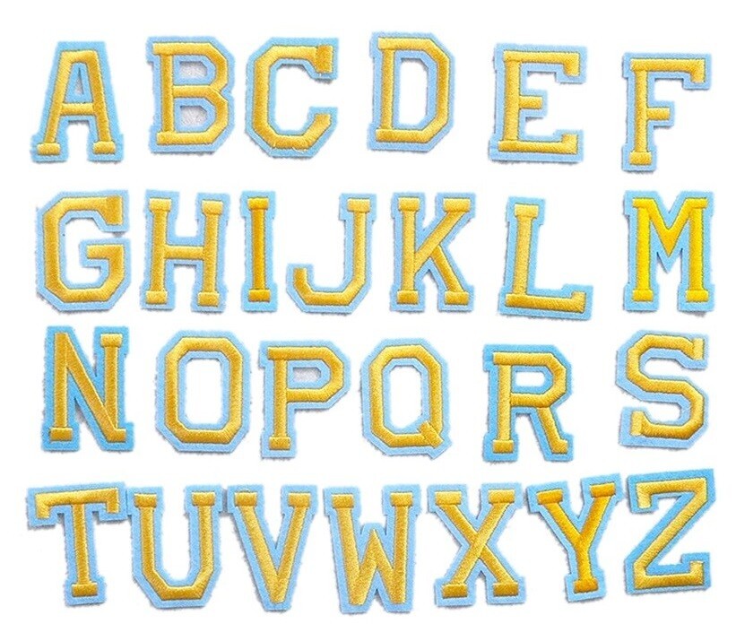 26 x Alphabet English Letters Set Embroidered Patches Iron On Full Set patch - Blue & Yellow