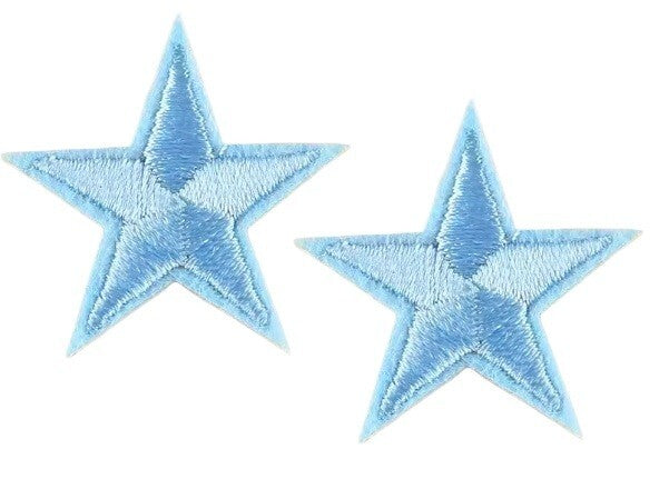 2 Light Blue Star Patches Iron On Sew On Stars Patch Embroidered Applique Badge