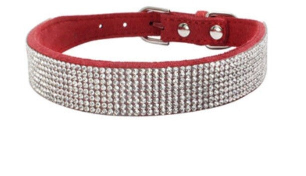 Suede Rhinestone Dog Collar Diamante Puppy Yorkie Teacup Chihuahua & Upwards - Red