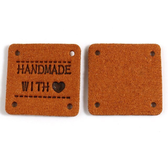 Faux Suede Labels Handmade with Love Square Clothing Tag Label Tags 25x25mm - Design 5