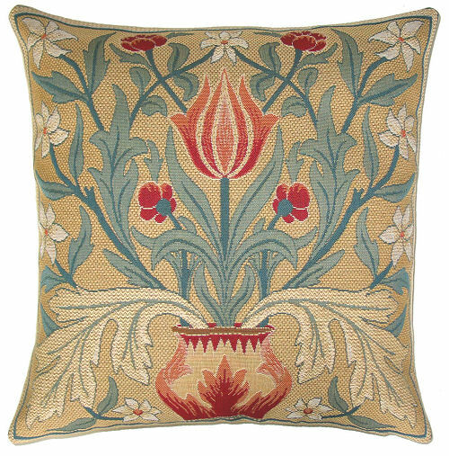 WILLIAM MORRIS BELGIAN TAPESTRY CUSHION COVERS ORANGE TREE PIMPERNEL STRAWBERRY - Tulip - 48x48cm