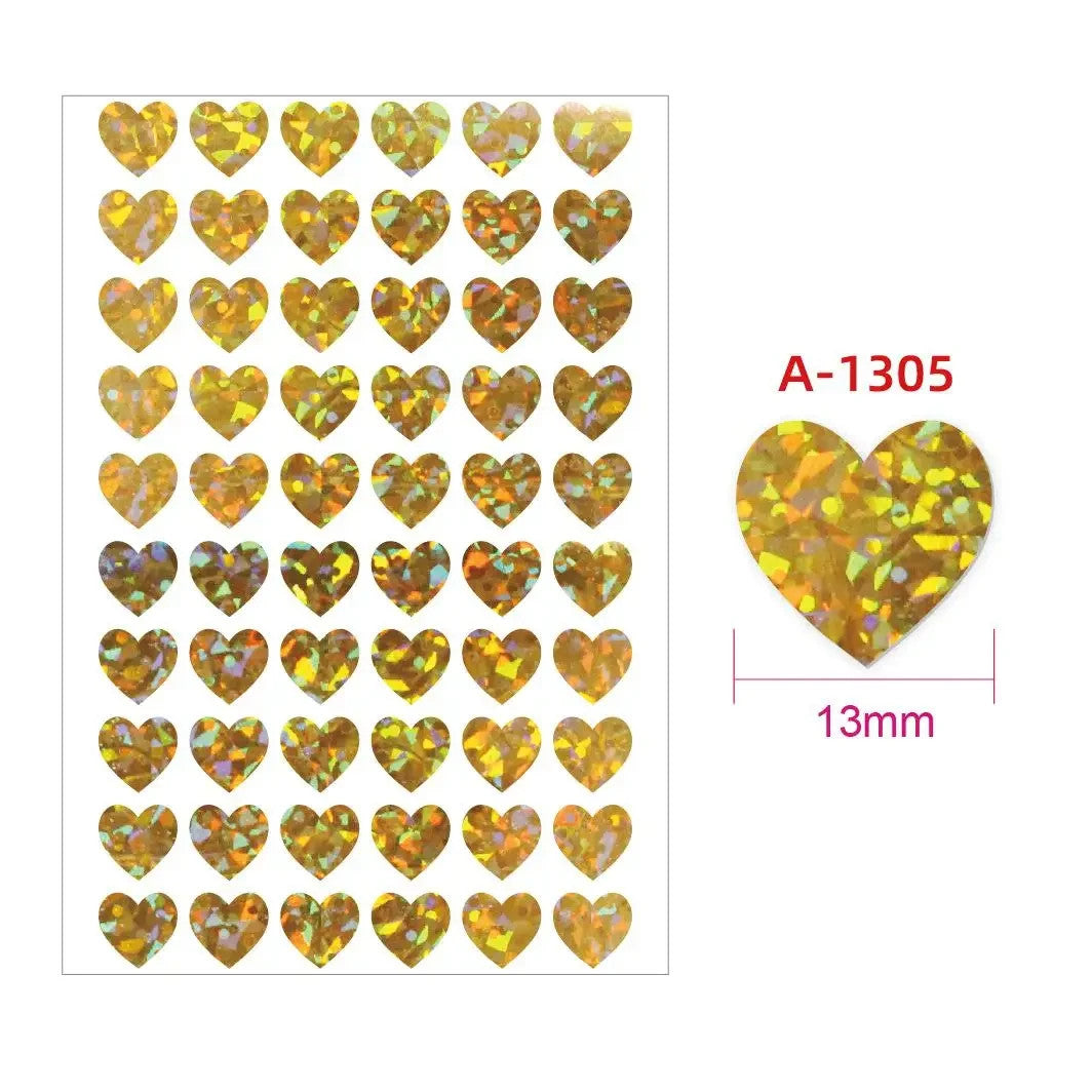 Heart Stickers Peel and Stick Hearts Laser Hologram Holographic Glitter 13mm - Gold (A1305)