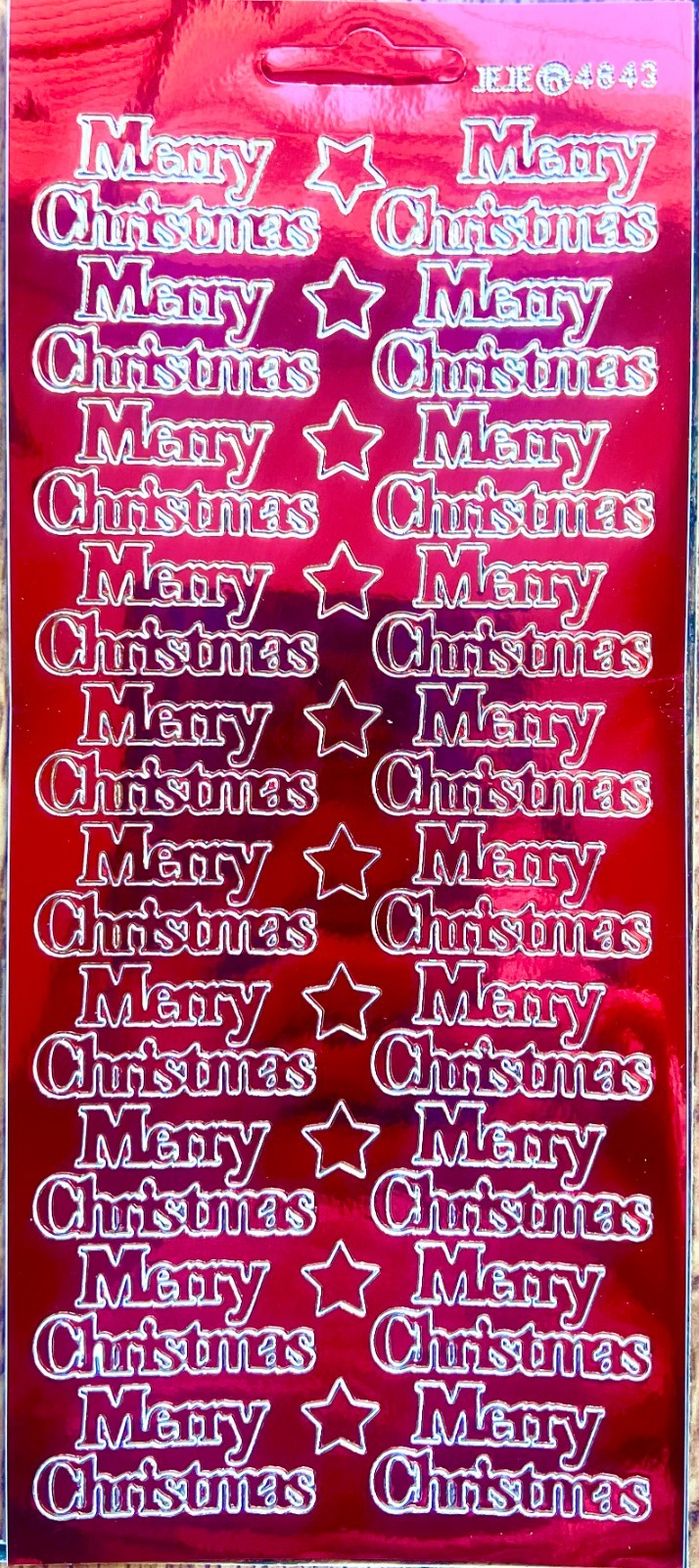 10 Sheets - Red Mirror Shine Merry Christmas Peel Off Sticker Card Making Craft