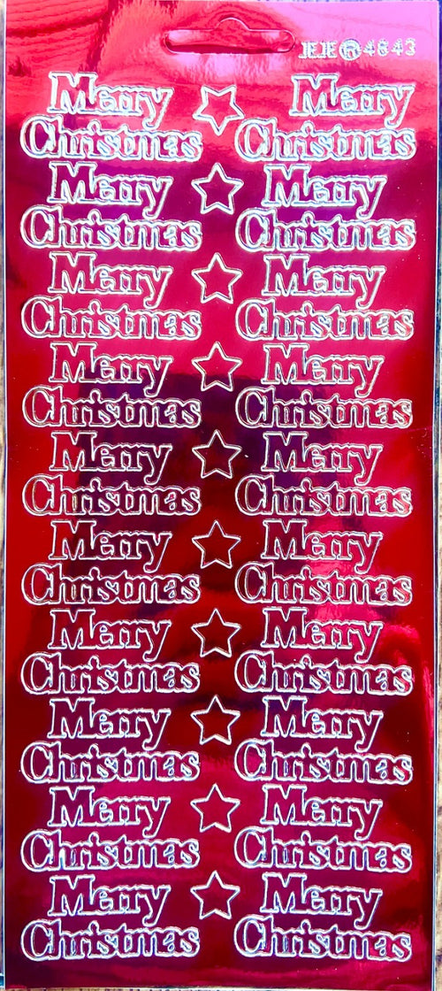10 Sheets - Red Mirror Shine Merry Christmas Peel Off Sticker Card Making Craft