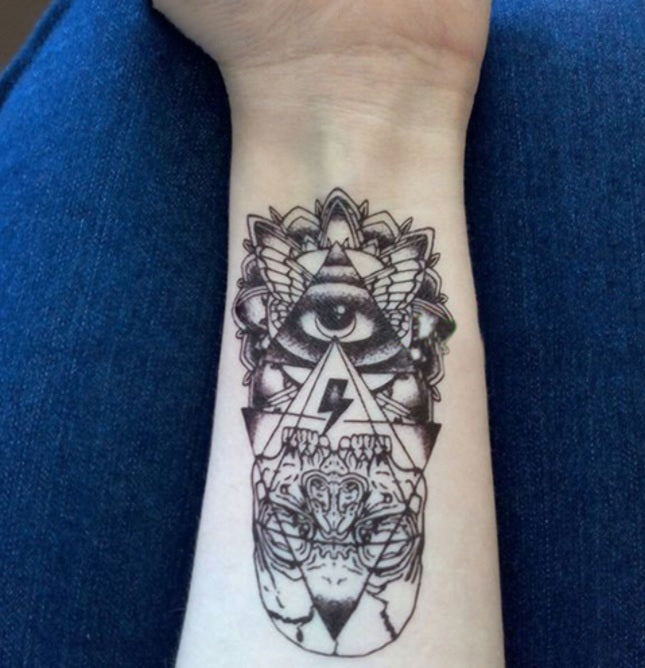 Large Waterproof Totem Eye of God Skull Mayan Temporary Tattoo