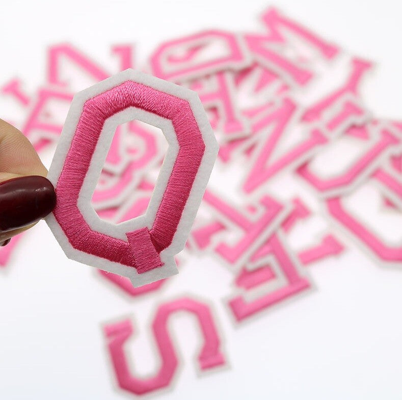 Pink Letter Patch Patches Iron or Sew on Alphabet Embroidery Customise Clothes