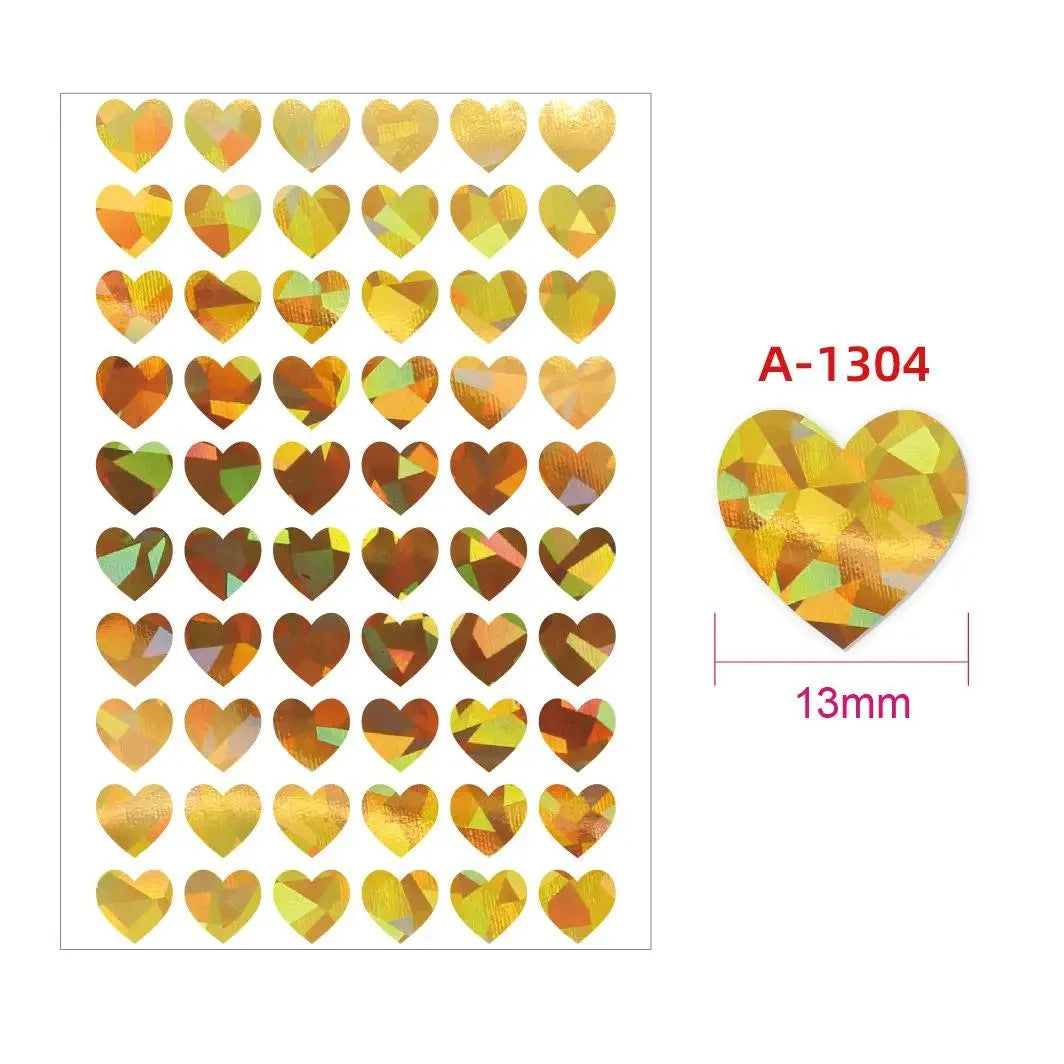 Heart Stickers Peel and Stick Hearts Laser Hologram Holographic Glitter 13mm - Gold (A1304)