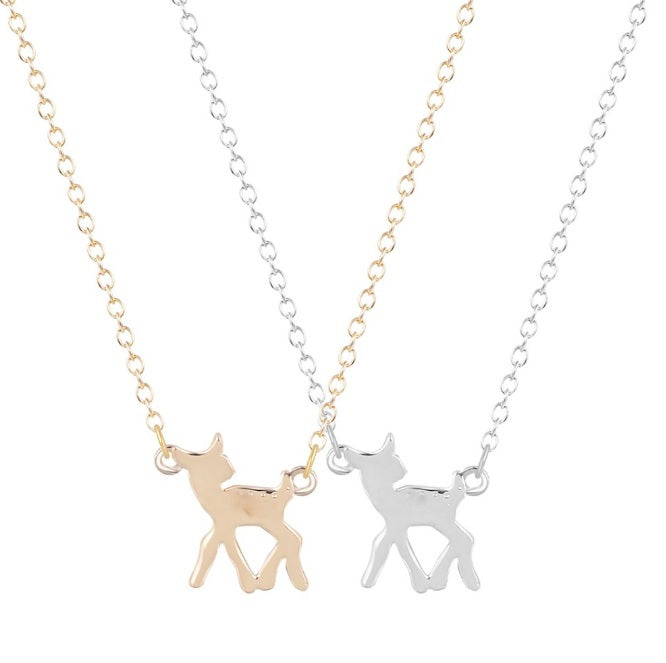 Minimalist Deer Necklace Pendant Cute Dainty Animal Kawaii Gold or Silver