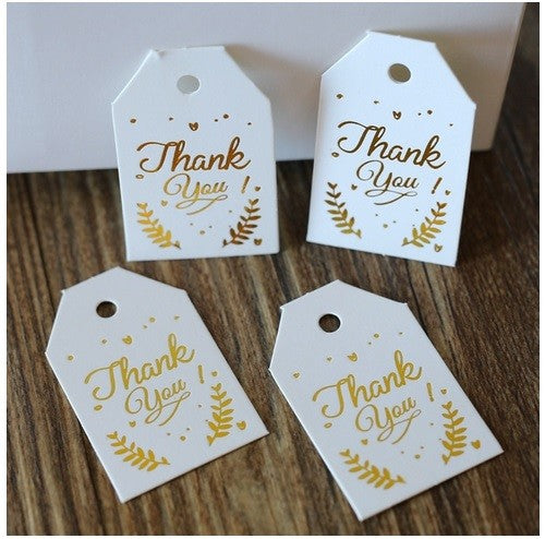 Craft Paper Tags Thank You White & Gold Text Hand Made Wedding Gift Tag 2.5x4cm
