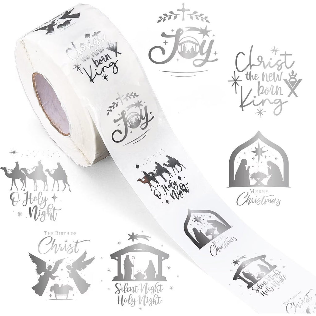 Christmas Stickers Silver Nativity Transparent Peel & Stick Labels Gift Sticker