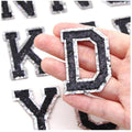 Black & Silver Glitter Varsity Letter Patch Iron or Sew on Alphabet Patches