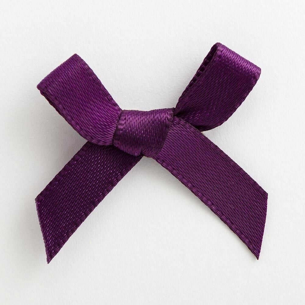 3cm Satin Bows 6mm Bow Pre Tied Ribbon Sewing Crafts Wedding Cards Scrapbook - Aubergine