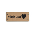 Faux Leather Labels Made with Love Sew On Garment Clothing Label Tags 50x20mm - Brown Design 1
