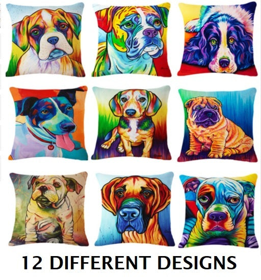 CUSHION COVER DECORATIVE DOG BREEDS ART CANVAS VINTAGE RETRO 43 x 43 CM