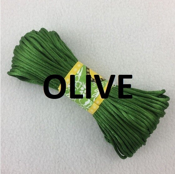 Cord Silky Satin Kumihimo Braiding Rattail Macrame 2mm Thick 5/10/20 Meter - Olive