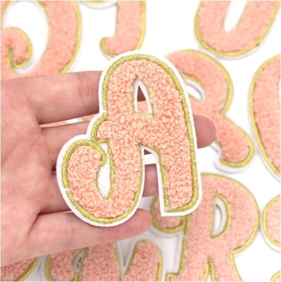 Pink Chenille Patch Letter Patches Iron on Sew on Alphabet Embroidery Customise
