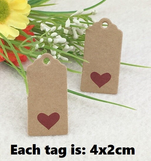 4x2cm Craft Paper Tags With Red Love Heart Gift Wedding Price Gift Tag - Brown