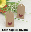 4x2cm Craft Paper Tags With Red Love Heart Gift Wedding Price Gift Tag - Brown