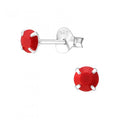 925 Sterling Silver Neon Stud Earrings 4mm & Gift Box - Red